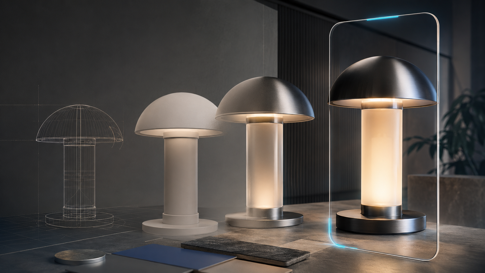 Evoluzione di una lampada dal modello CAD al rendering 3D fotorealistico e alla realtà aumentata