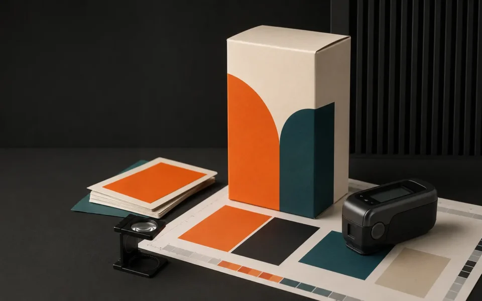 Controllo colore di un packaging con prova certificata e spettrofotometro
