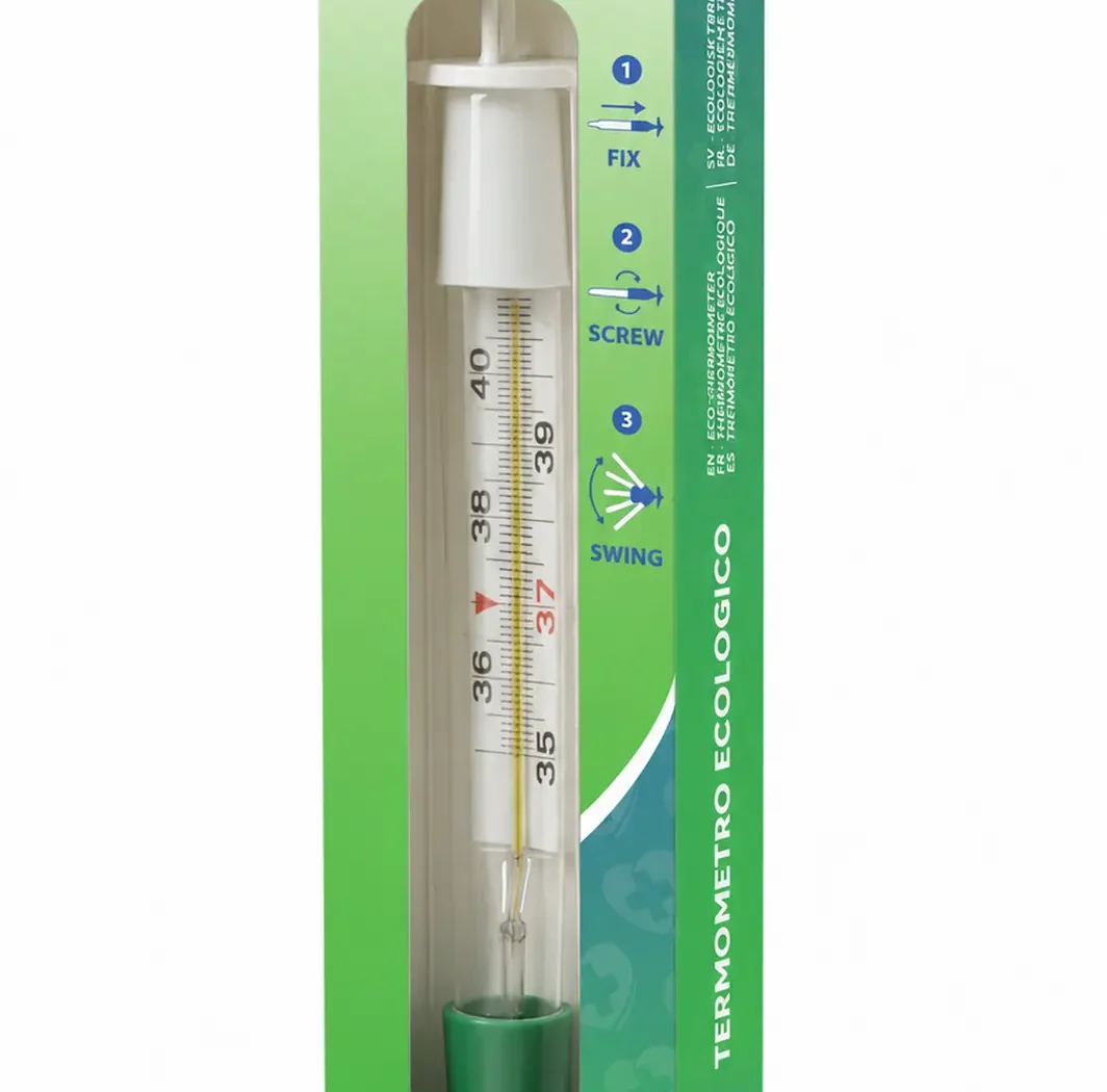 Packaging Sanovia del termometro ecologico, vista frontale