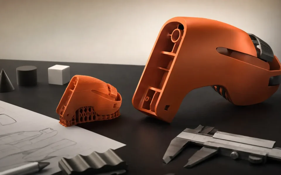 Prototipo e componente tecnico realizzati con stampa 3D su banco di progettazione