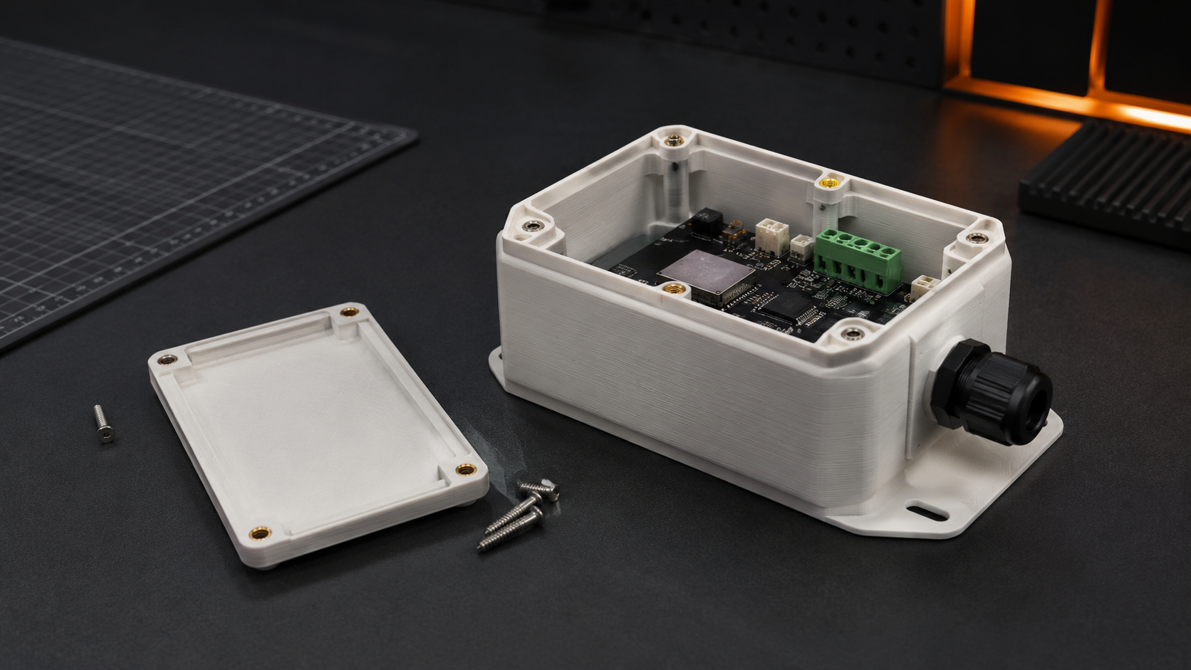 Involucro tecnico stampato in 3D per elettronica e sensori IoT