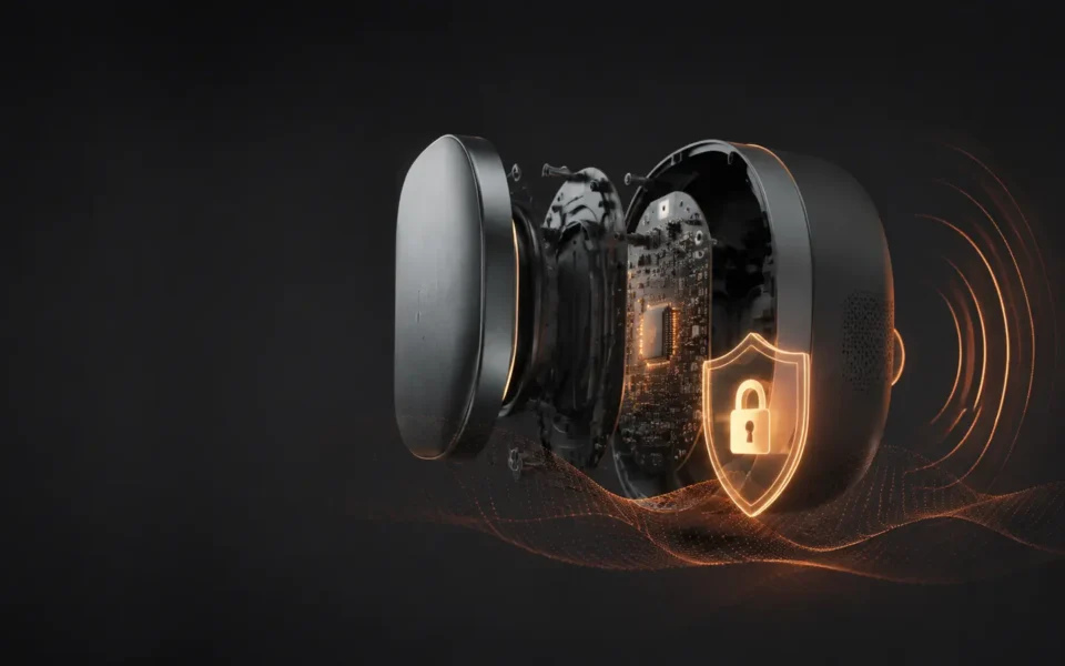 Prodotto connesso con circuito elettronico e simbolo di sicurezza per il Cyber Resilience Act