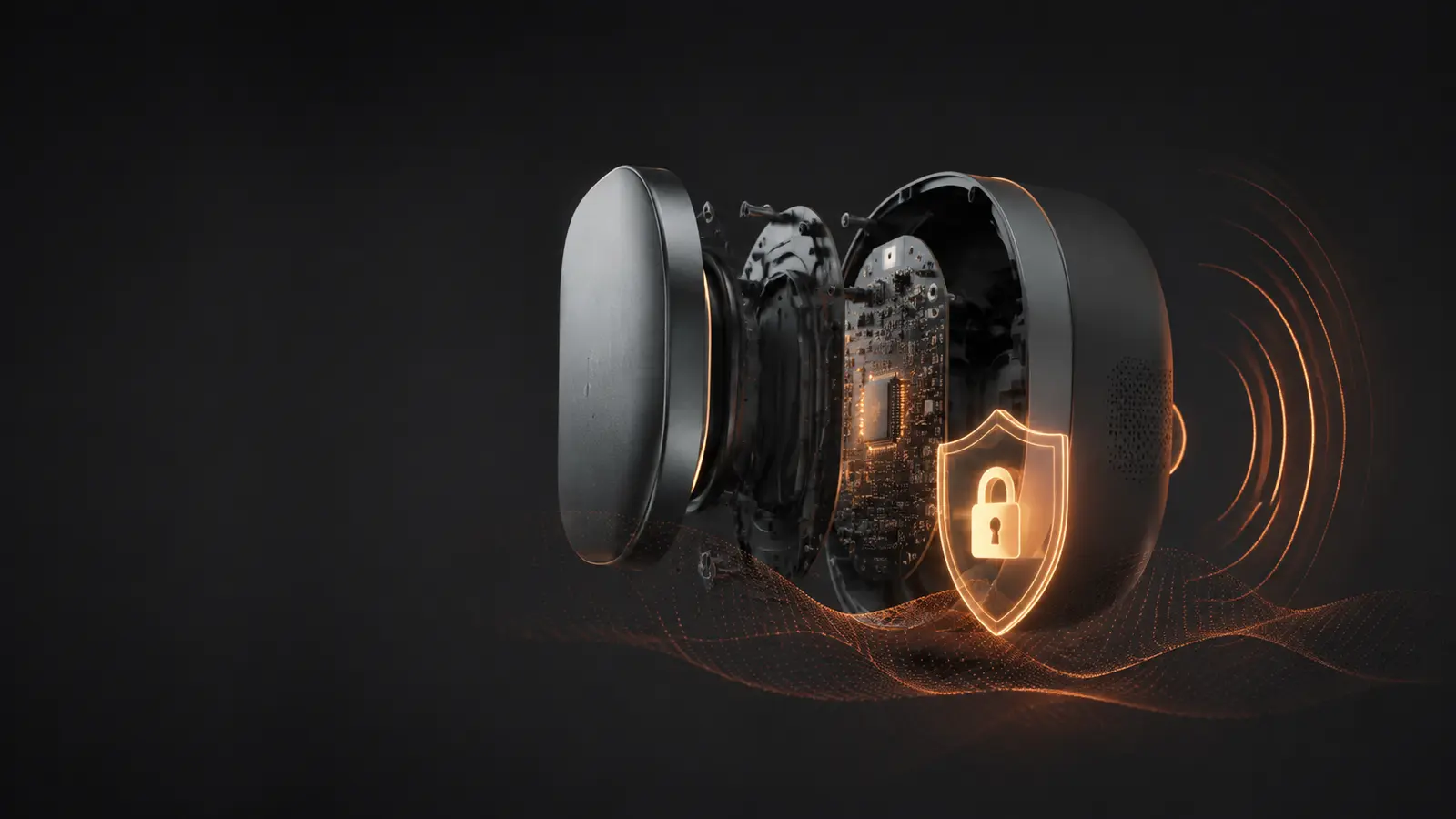 Prodotto connesso con circuito elettronico e simbolo di sicurezza per il Cyber Resilience Act